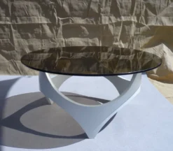 Table basse space age bois et verre