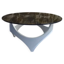 Table basse space age bois et verre