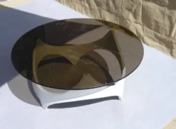 Table basse space age bois et verre