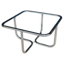 Table basse Space Age vintage années 70 – chrome tubulaire & verre