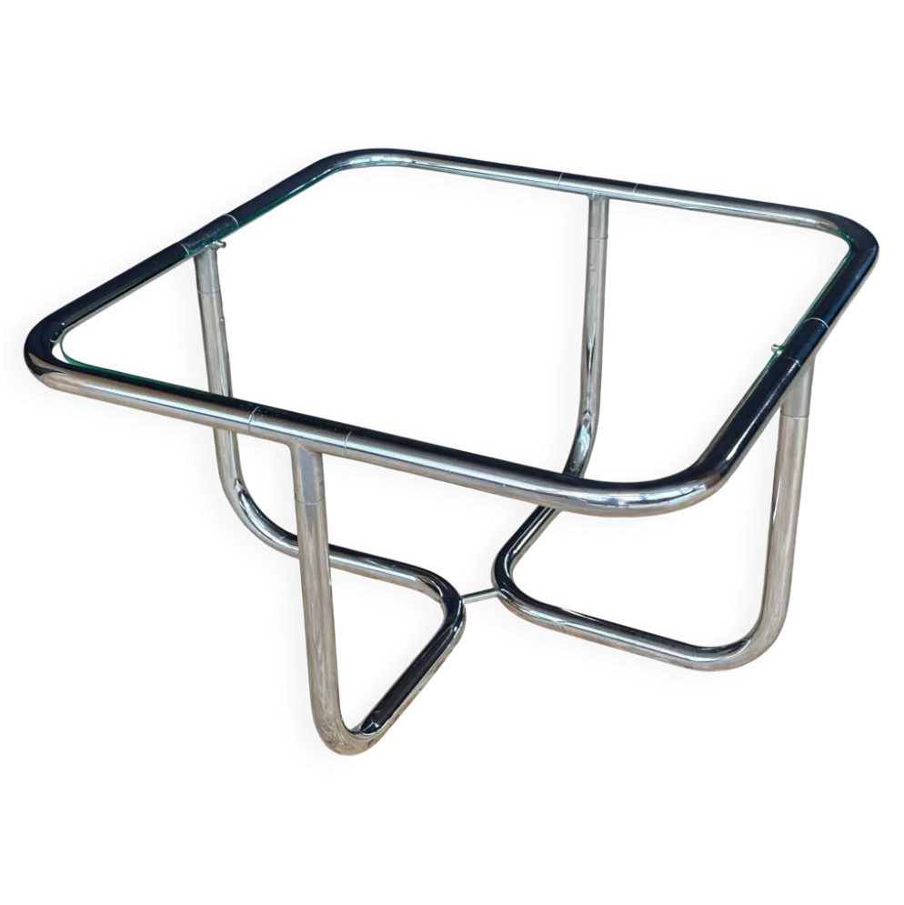 Table basse Space Age vintage années 70 – chrome tubulaire & verre
