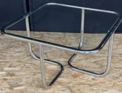 Table basse Space Age vintage années 70 – chrome tubulaire & verre