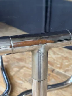 Table basse Space Age vintage années 70 – chrome tubulaire & verre