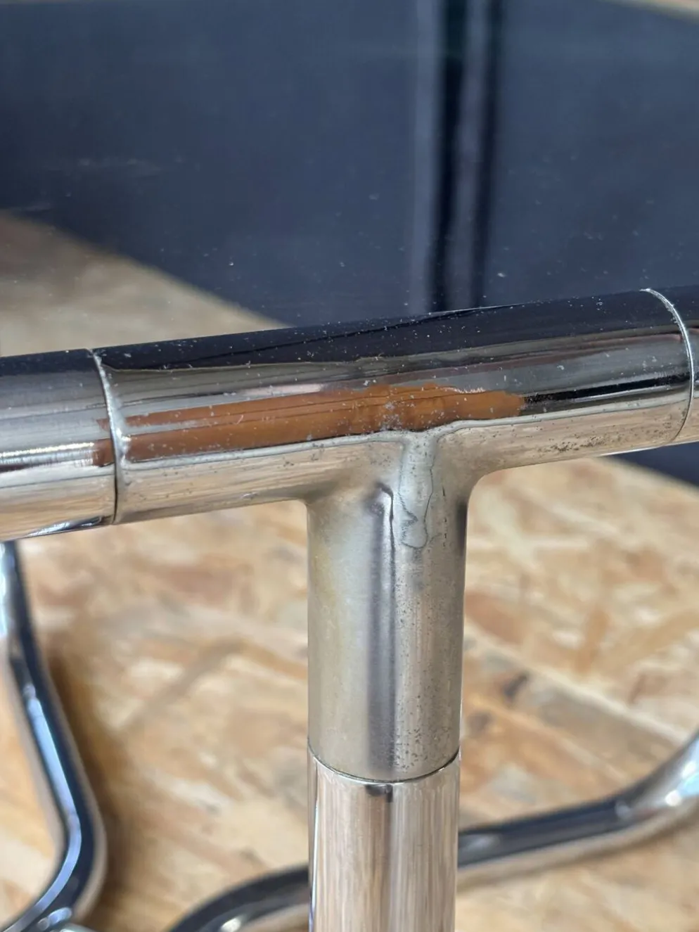 Table basse Space Age vintage années 70 – chrome tubulaire & verre