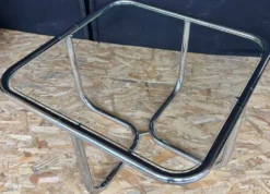 Table basse Space Age vintage années 70 – chrome tubulaire & verre