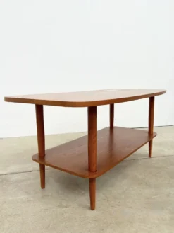 Table basse teck double plateau insert céramique — Scandinave, années 60