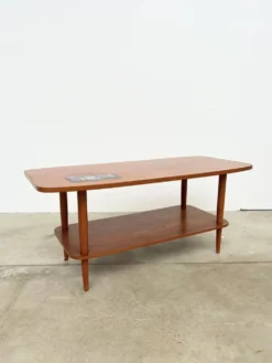 Table basse teck double plateau insert céramique — Scandinave, années 60