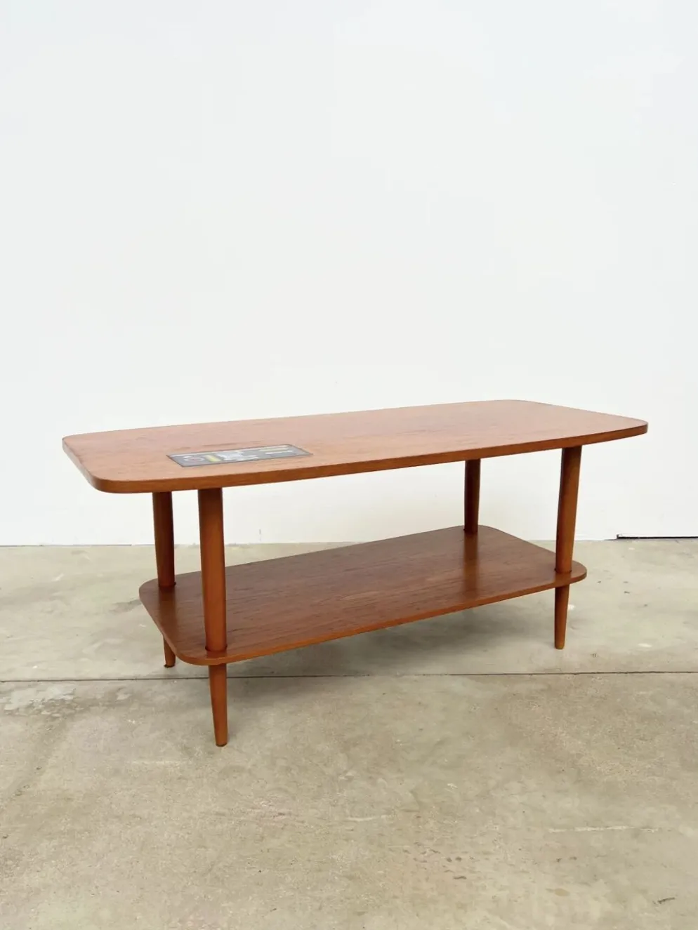 Table basse teck double plateau insert céramique — Scandinave, années 60