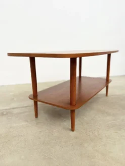 Table basse teck double plateau insert céramique — Scandinave, années 60