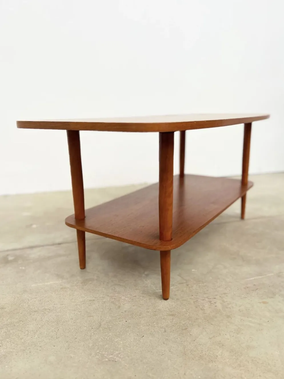 Table basse teck double plateau insert céramique — Scandinave, années 60