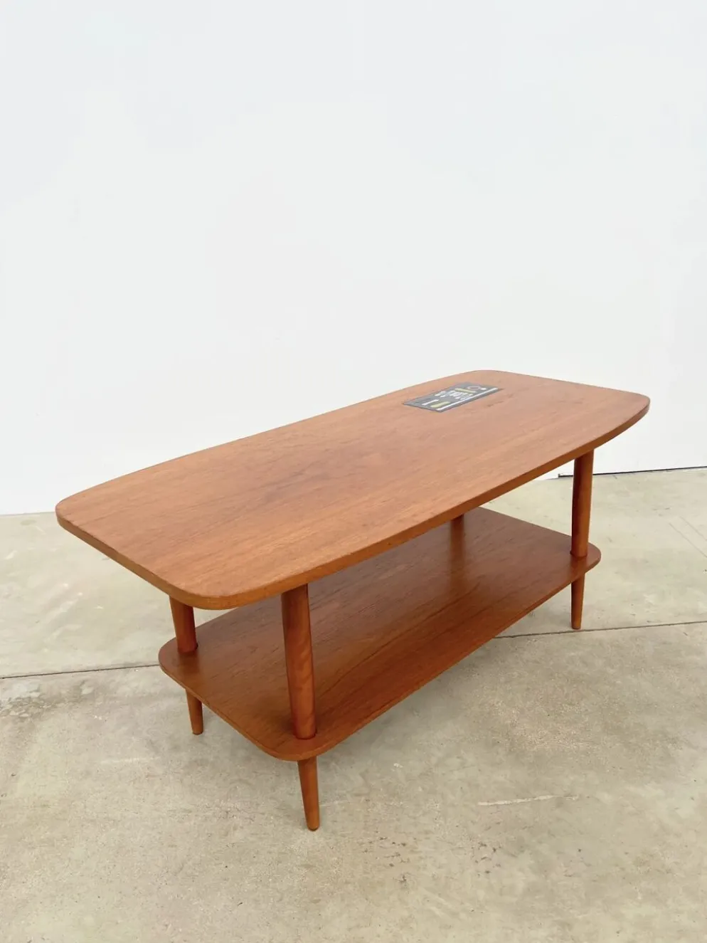 Table basse teck double plateau insert céramique — Scandinave, années 60