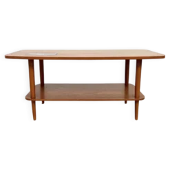Table basse teck double plateau insert céramique — Scandinave, années 60