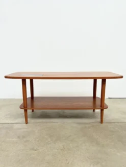 Table basse teck double plateau insert céramique — Scandinave, années 60