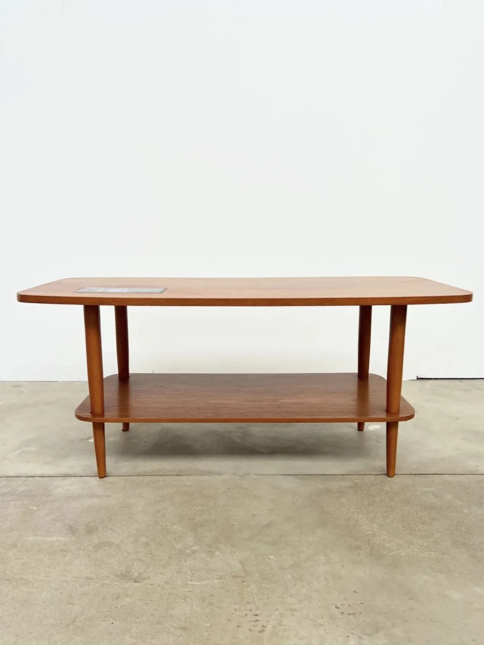 Table basse teck double plateau insert céramique — Scandinave, années 60