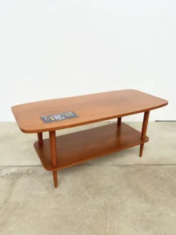 Table basse teck double plateau insert céramique — Scandinave, années 60