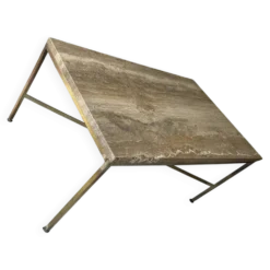 Table basse travertin et laiton