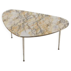 Table basse tripode moderne du milieu du siècle avec plateau en marbre, années 1960
