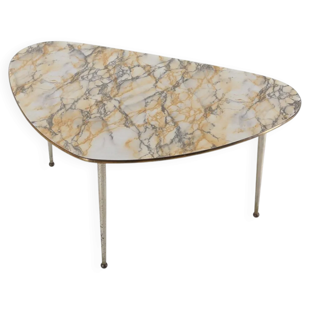Table basse tripode moderne du milieu du siècle avec plateau en marbre, années 1960