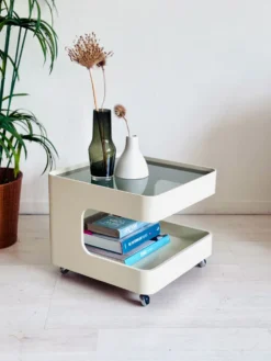 Table basse trolley vintage de l'âge spatial Opal Mōbel années 1970
