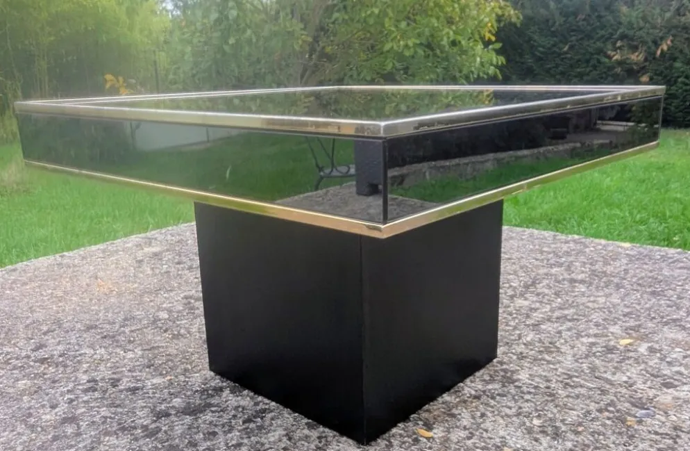 Table basse vintage carrée cidue – italie, 1970 (style willy rizzo)