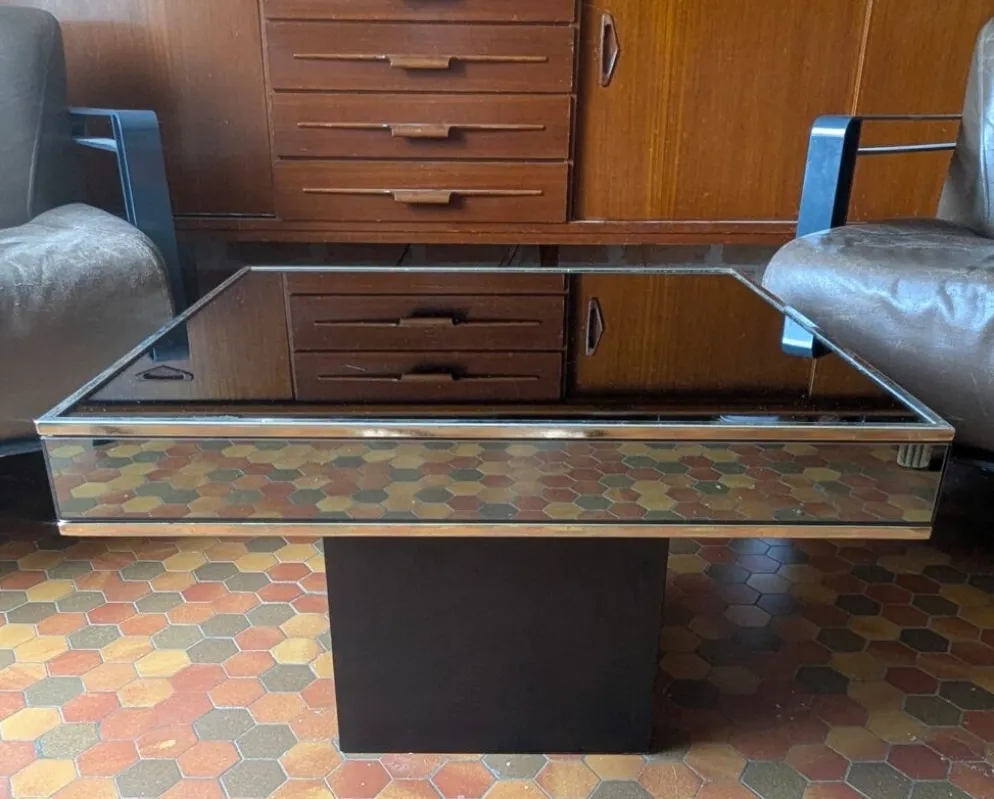 Table basse vintage carrée cidue – italie, 1970 (style willy rizzo)