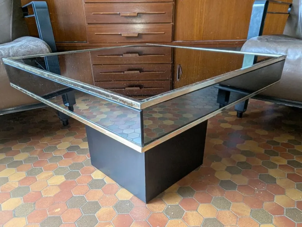 Table basse vintage carrée cidue – italie, 1970 (style willy rizzo)