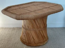 Table basse vintage corde tressée bambou-style Audoux Minet/Années 70
