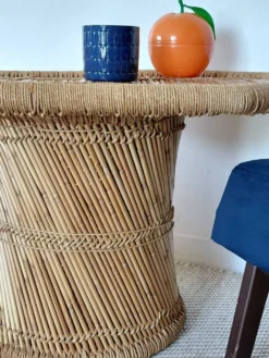 Table basse vintage corde tressée bambou-style Audoux Minet/Années 70