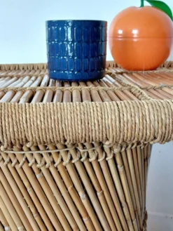 Table basse vintage corde tressée bambou-style Audoux Minet/Années 70