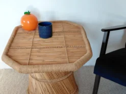 Table basse vintage corde tressée bambou-style Audoux Minet/Années 70