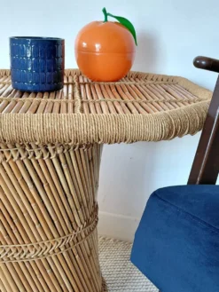 Table basse vintage corde tressée bambou-style Audoux Minet/Années 70