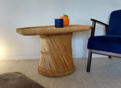 Table basse vintage corde tressée bambou-style Audoux Minet/Années 70