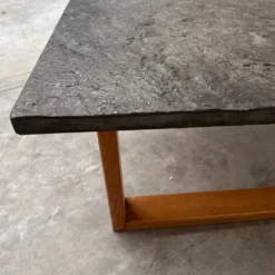 Table basse vintage en ardoise belge et chêne, années 1970