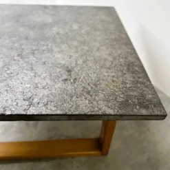 Table basse vintage en ardoise belge et chêne, années 1970
