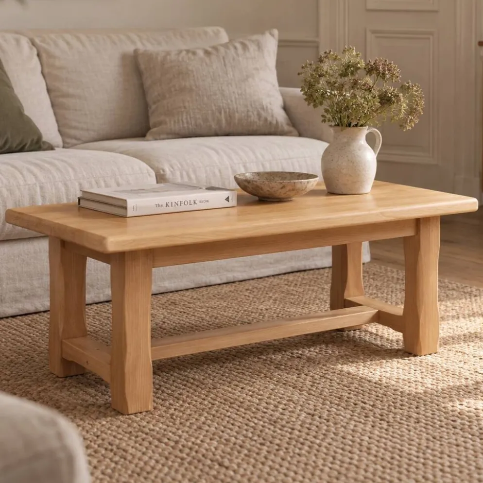 Table basse vintage en chêne style table de ferme – bois naturel – 103 cm