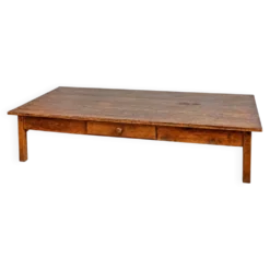 Table basse vintage en chêne surdimensionnée avec deux tiroirs