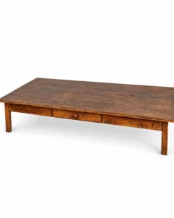 Table basse vintage en chêne surdimensionnée avec deux tiroirs