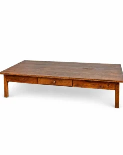 Table basse vintage en chêne surdimensionnée avec deux tiroirs