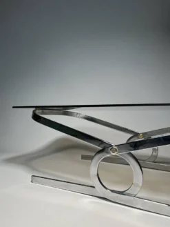 Table basse vintage en chrome et verre fumé, années 70