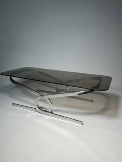 Table basse vintage en chrome et verre fumé, années 70
