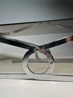 Table basse vintage en chrome et verre fumé, années 70