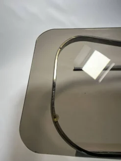 Table basse vintage en chrome et verre fumé, années 70