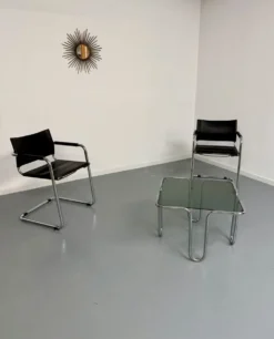 Table basse vintage en verre fumé et chrome design italien année 70