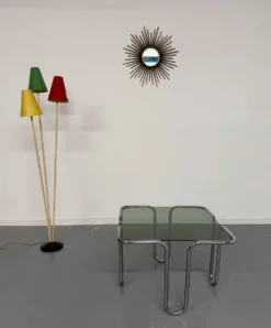 Table basse vintage en verre fumé et chrome design italien année 70