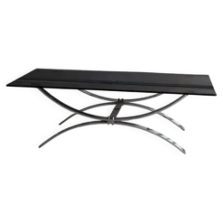 Table basse vintage — verre fumé & chrome