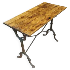 Table bistrot ancienne avec plateau en bois