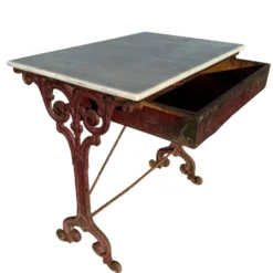 Table bistrot ancienne en fonte et marbre, France années 1900