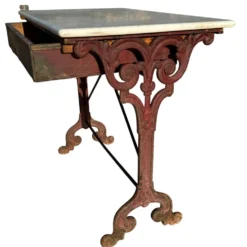 Table bistrot ancienne en fonte et marbre, France années 1900