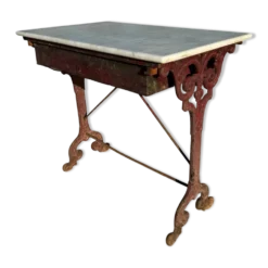 Table bistrot ancienne en fonte et marbre, France années 1900