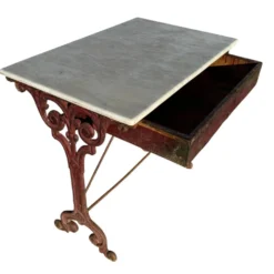 Table bistrot ancienne en fonte et marbre, France années 1900